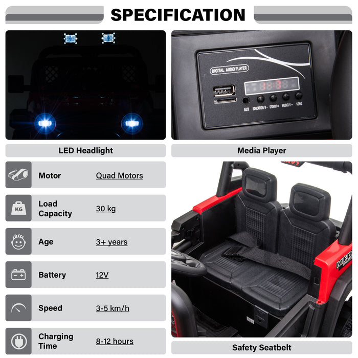 Jeep 12V Kids Ride On Car Toy with Open Doors, Realistic Lights and Remote Control