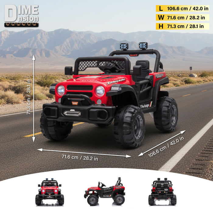 Jeep 12V Kids Ride On Car Toy with Open Doors, Realistic Lights and Remote Control