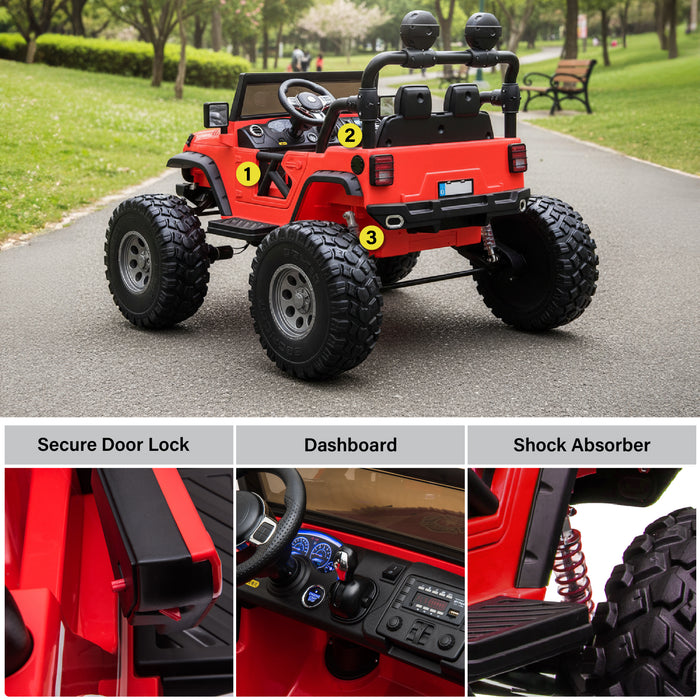 Lifted Monster Jeep 12V 2 Seater Classic Ride on Car with Remote Control, Leather Seat and EVA Tires