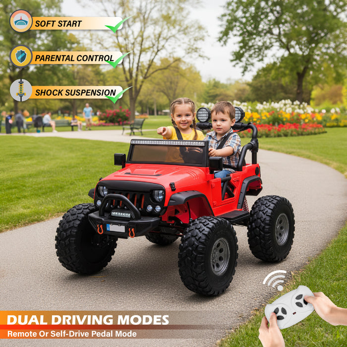 Lifted Monster Jeep 12V 2 Seater Classic Ride on Car with Remote Control, Leather Seat and EVA Tires