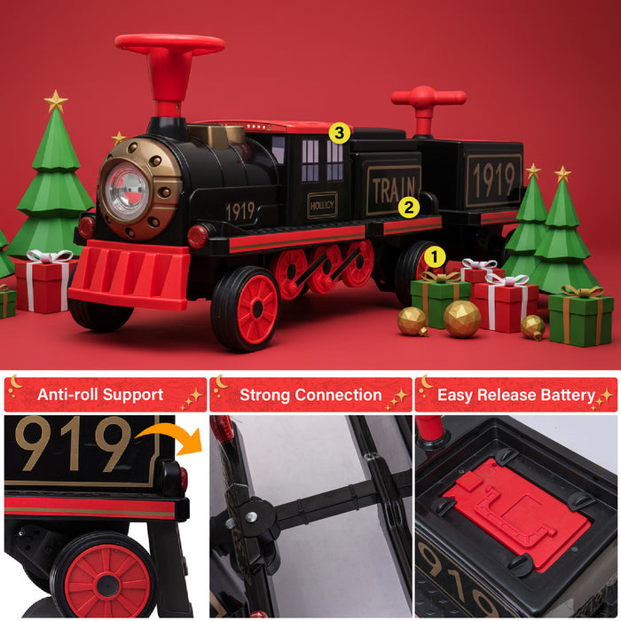 Locomotive Train 12V Ride on Train Car Toy for Kids and Parents with Carriage - 2 Seater/2+ Seater