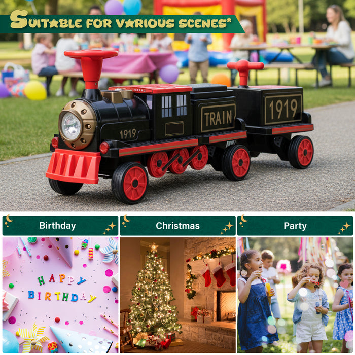 Locomotive Train 12V Ride on Train Car Toy for Kids and Parents with Carriage - 2 Seater/2+ Seater