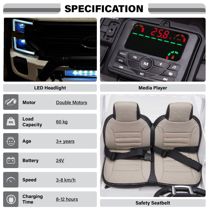 Ford Super Duty F450 Dually 2 Seaters 24V Ride-on Truck with Dual Rear-Wheel, Remote Control, EVA Tires, Licensed