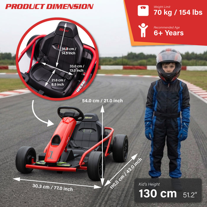 Go Kart 24V High-Speed Outdoor Racer Drifter with Seat Belt [Upgraded Design]