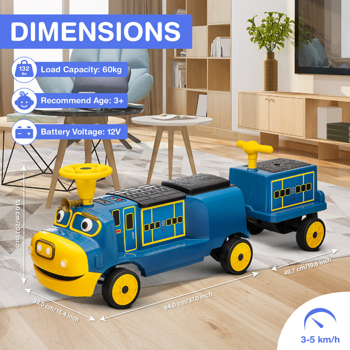 Officially Licensed Chuggington® Electric Ride-On Train with Whistle, Music Player & 2+/2 Seater – 12V, Red or Blue, Detachable Carriage