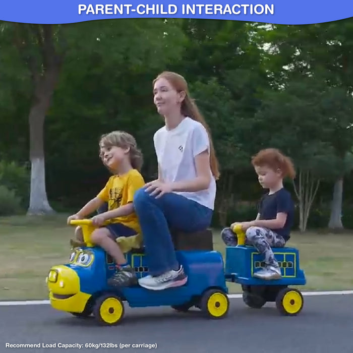 Officially Licensed Chuggington® Electric Ride-On Train with Whistle, Music Player & 2+/2 Seater – 12V, Red or Blue, Detachable Carriage