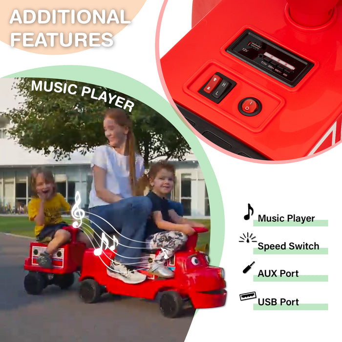 Officially Licensed Chuggington® Electric Ride-On Train with Whistle, Music Player & 2+/2 Seater – 12V, Red or Blue, Detachable Carriage