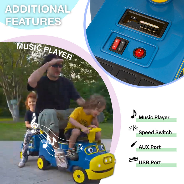 Officially Licensed Chuggington® Electric Ride-On Train with Whistle, Music Player & 2+/2 Seater – 12V, Red or Blue, Detachable Carriage