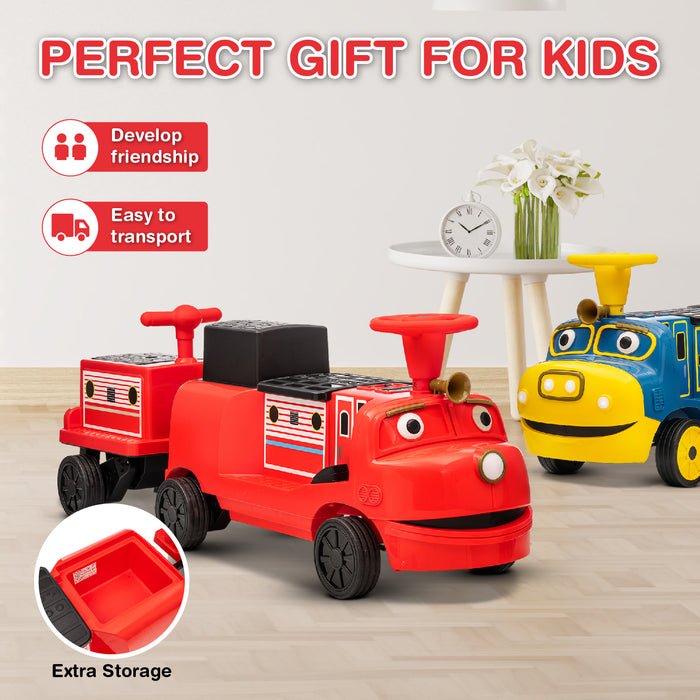 Officially Licensed Chuggington® Electric Ride-On Train with Whistle, Music Player & 2+/2 Seater – 12V, Red or Blue, Detachable Carriage