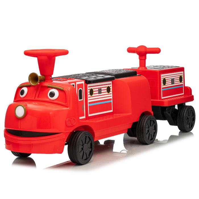 Officially Licensed Chuggington® Electric Ride-On Train with Whistle, Music Player & 2+/2 Seater – 12V, Red or Blue, Detachable Carriage