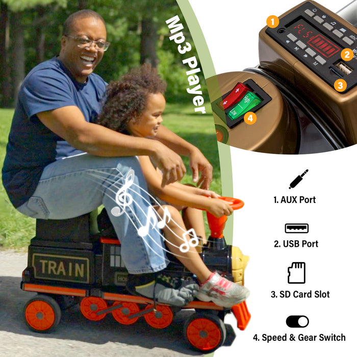 Locomotive Train 12V Ride on Train Car Toy for Kids and Parents with Carriage