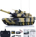 Toy tank with camouflage pattern and remote control on a white background