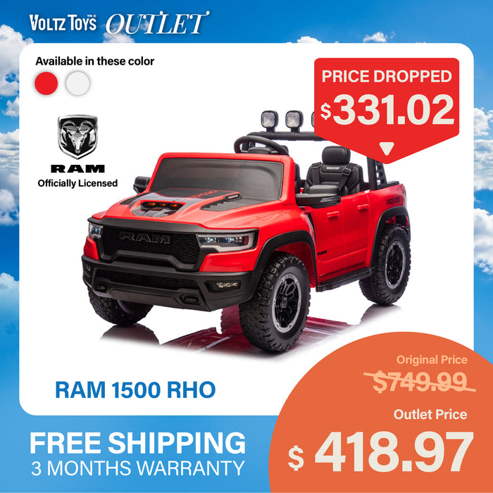 Voltz Toys Licensed RAM 1500 RHO 2 Seater Electric Car, 24V Ride on Car for Big Kids with Remote Control, EVA Tires, Toddler Ride on Toy w/4 Wheels Suspension, LED Lights, Soft Start Function
