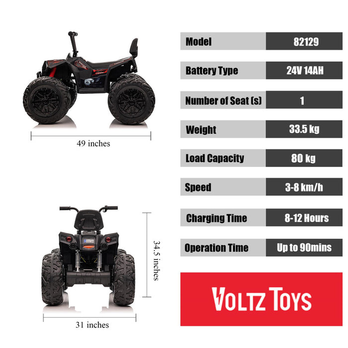 Realistic Off-Road 24V Monster ATV 4x4 with Hand Throttle, Brake Pedal and EVA Tires