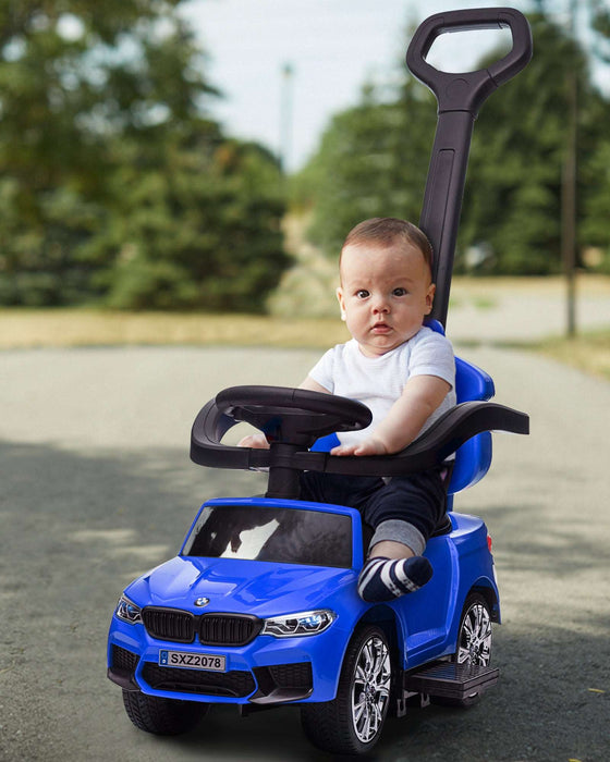 BMW M5 4-in-1 Push Pedal Ride On Car Baby Walker with Push Bar and LED Lights, Licensed