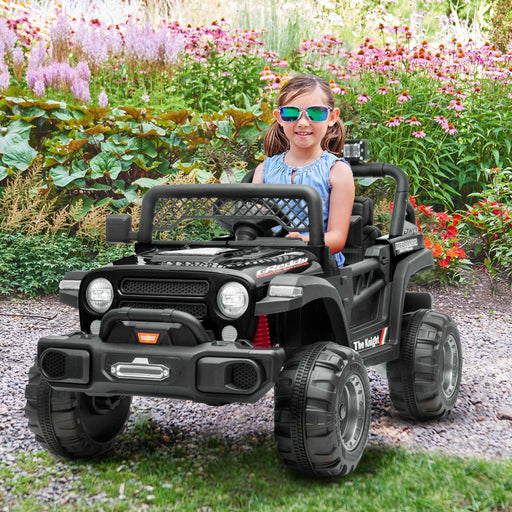 Jeep 12V Kids Ride On Car Toy with Open Doors, Realistic Lights and Remote Control