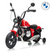 Red toy motorcycle with BMW logo on a white background black BMW R 18 kids ride on motorcycle with comfortable seat and cruiser design