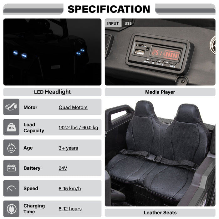 2025 High Speed Up To 15 km/h Dune Buggy 2 Seater 24V Off-Road UTV with Remote Control and EVA Tires