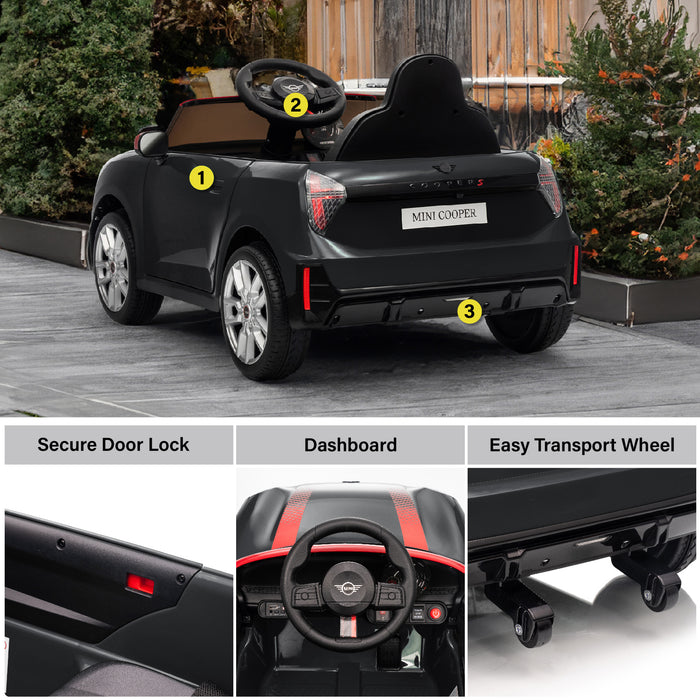Licensed Mini Cooper Ride On Car for Kids, 12V Electric Battery Powered Vehicle with Remote Control, LED Lights, MP3 Player & Transport Wheels, Gift for Boys & Girls Ages 3+