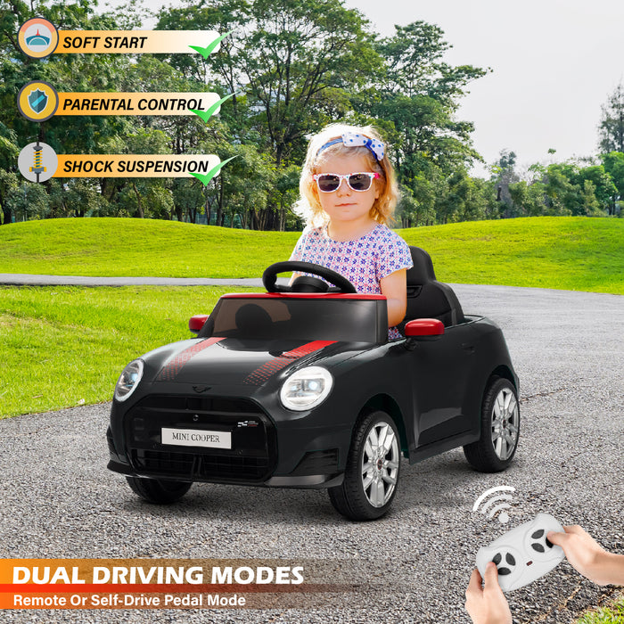 Licensed Mini Cooper Ride On Car for Kids, 12V Electric Battery Powered Vehicle with Remote Control, LED Lights, MP3 Player & Transport Wheels, Gift for Boys & Girls Ages 3+