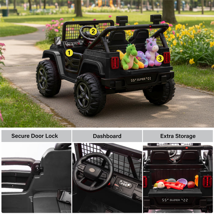 Voiture Jeep 2 places HAVOC 24 V pour enfants, jouet à monter avec portes ouvertes, lumières réalistes et télécommande