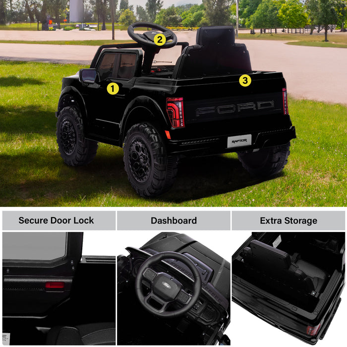 Licensed Ford F-150 Raptor 12V Ride-On Truck for Kids – Dual 25W Motors, Remote Control, LED Lights & Music