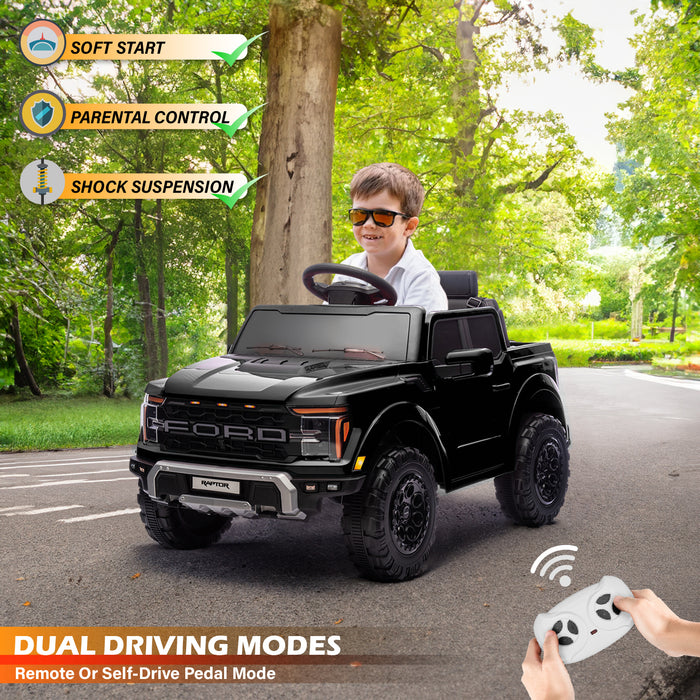 Licensed Ford F-150 Raptor 12V Ride-On Truck for Kids – Dual 25W Motors, Remote Control, LED Lights & Music