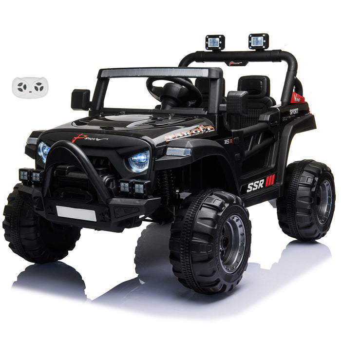 Jeep avec Angry Face Grill 12V Kids Ride On Car Toy avec portes ouvertes, lumières réalistes et télécommande