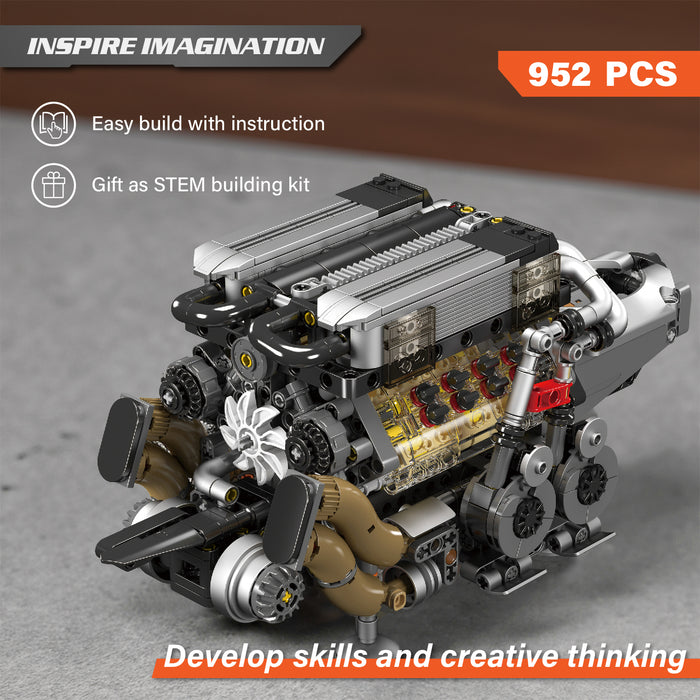 Mould King W16 Engine Building Blocks Sets (952 Pcs)- 16-Cylinder Car Engine Building Engineering Toys