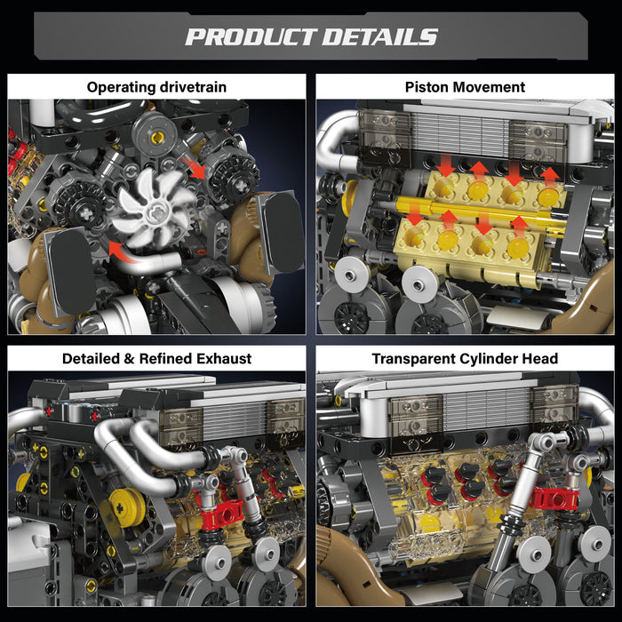 Mould King W16 Engine Building Blocks Sets (952 Pcs)- 16-Cylinder Car Engine Building Engineering Toys