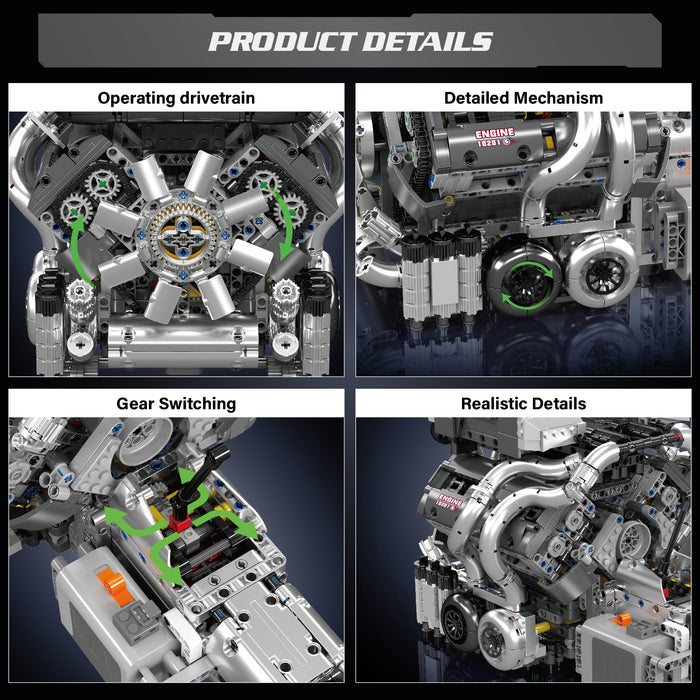 Mould King 8.0L W16 Quad Turbo Engine - 2024Pcs