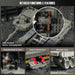 Detailed functions and features of a model tank with close-up shots on a dark background.