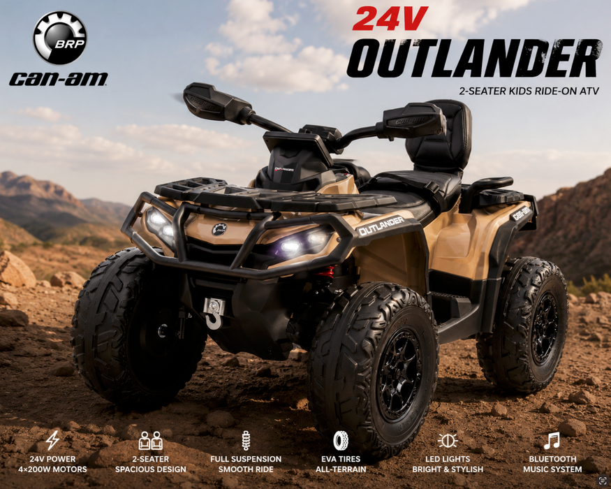 Can-Am Outlander 2-seater kids electric ATV side view with leather seat