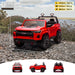 Red Chevrolet Colorado 2-seater electric ride-on pickup truck with parental remote control on off-road terrain