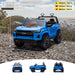 Blue Chevrolet Colorado 24V 2-seater ride-on truck for kids driving on off-road terrain