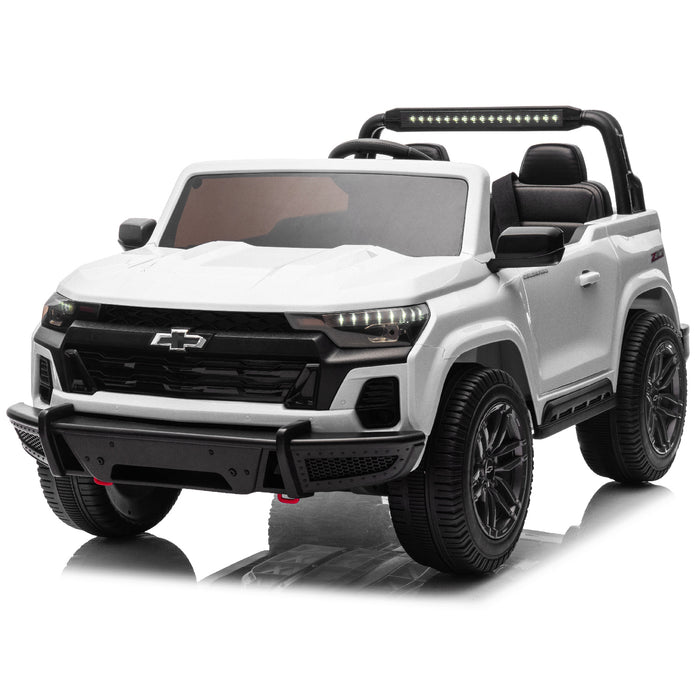 Interior view of Chevrolet Colorado kids 24V ride-on truck, spacious 2-seater with safety belt and realistic design