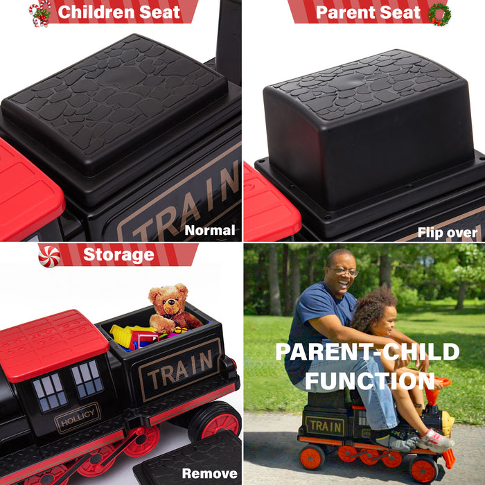 Locomotive Train 12V Ride on Train Car Toy for Kids and Parents with Carriage