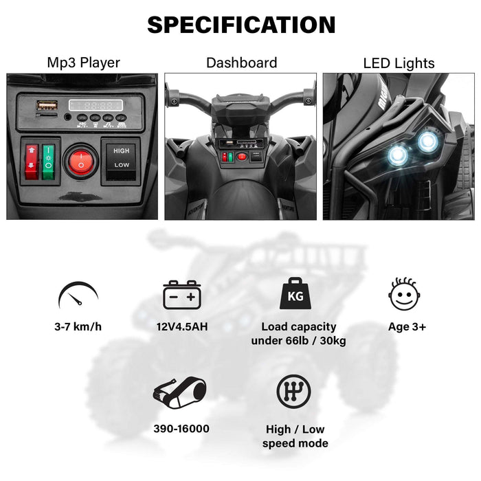 ATV 12V Off-Road Ride On Car Toy with Realistic Lights and MP3 Player