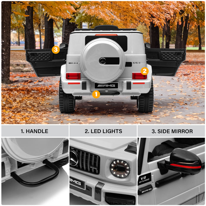 Voiture Mercedes-Benz AMG G63 12V avec télécommande et siège en cuir, sous licence