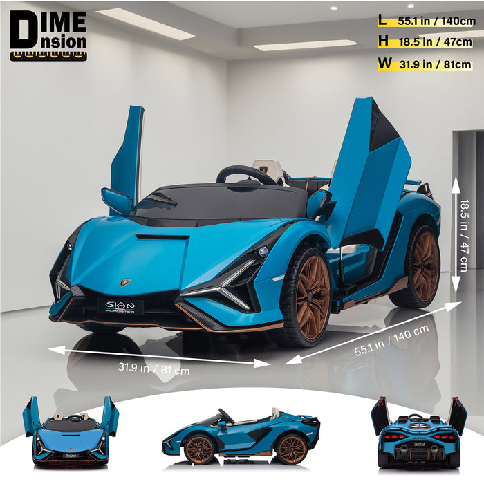 Lamborghini SIAN 24V 2 Seater Ride on Car for Kids with 4WD, Remote Control, EVA Wheels, Open Doors, Storage, Leather Seat, LED Lights & Music