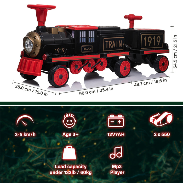 Locomotive Train 12 V, jouet de voiture pour enfants et parents avec chariot