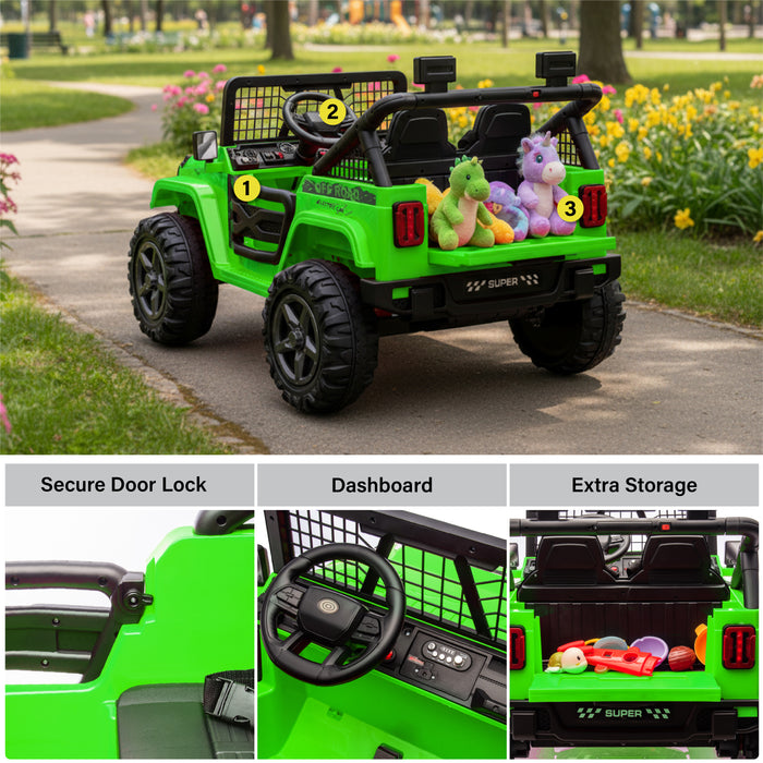 Voiture Jeep 2 places HAVOC 24 V pour enfants, jouet à monter avec portes ouvertes, lumières réalistes et télécommande