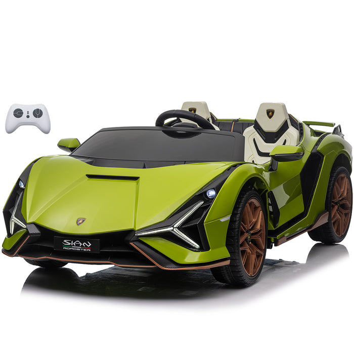 Lamborghini SIAN 24V 2 Seater Ride on Car for Kids with 4WD, Remote Control, EVA Wheels, Open Doors, Storage, Leather Seat, LED Lights & Music