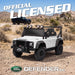 Land Rover Defender 24V ride-on car specifications with dual motors, LED headlights and single seat