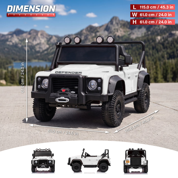 Land Rover Defender kids ride-on car dashboard, storage space and secure door details