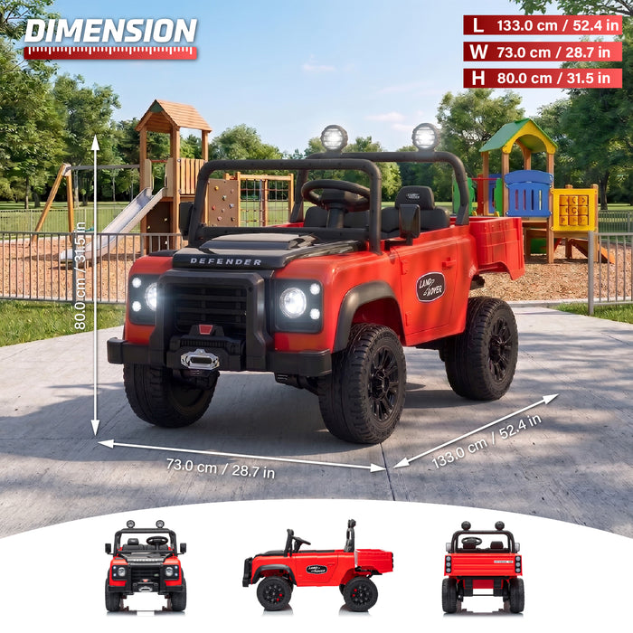 Land Rover Defender ride on car dashboard media player and LED headlight details