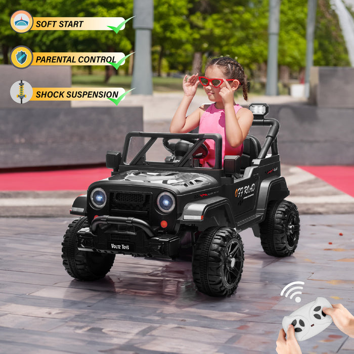 Jeep 12V Kids Ride On Car Toy with Open Doors, Realistic Lights and Remote Control