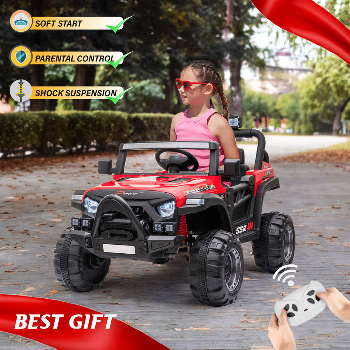 Jeep avec Angry Face Grill 12V Kids Ride On Car Toy avec portes ouvertes, lumières réalistes et télécommande