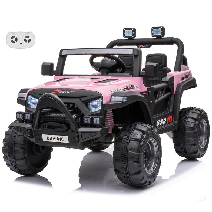 Jeep with Angry Face Grill 12V Kids Ride On Car Toy with Open Doors, Realistic Lights and Remote Control