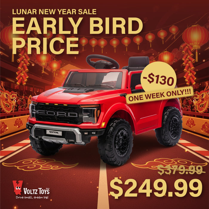 Licensed Ford F-150 Raptor 12V Ride-On Truck for Kids – Dual 25W Motors, Remote Control, LED Lights & Music